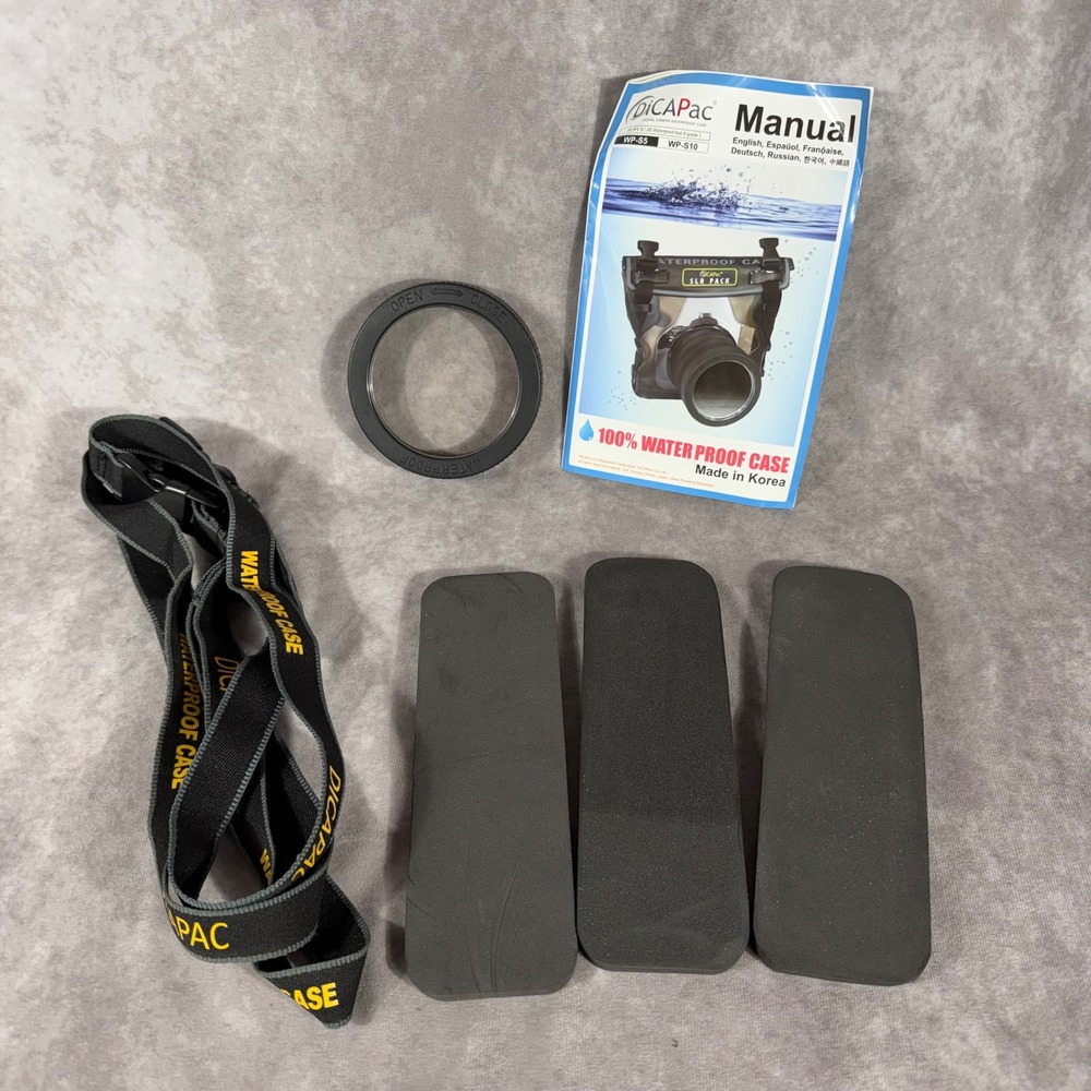 DiCAPac WP-S5 WP-S10 Waterproof SLR Case Accessories Lens Ring Strap Foam Manual